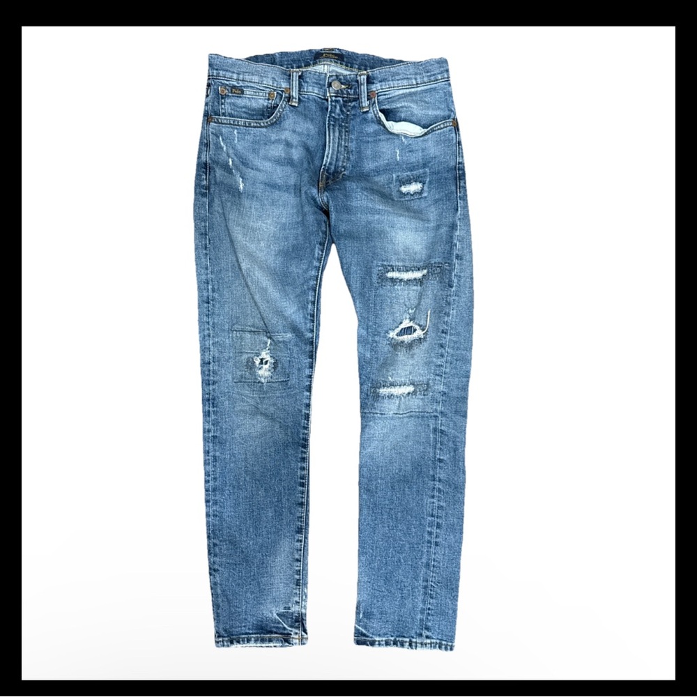 Polo Ralph Lauren Men's Sullivan Slim Patchwork Distressed Blue Jean Sz 31x30